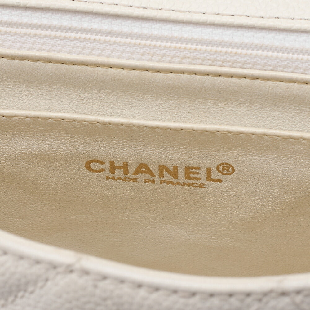 CHANEL Wood Chain Shoulder Bag Caviar Skin Wood Pattern Single White Gold-Tone Hardware, Pre-Owned
