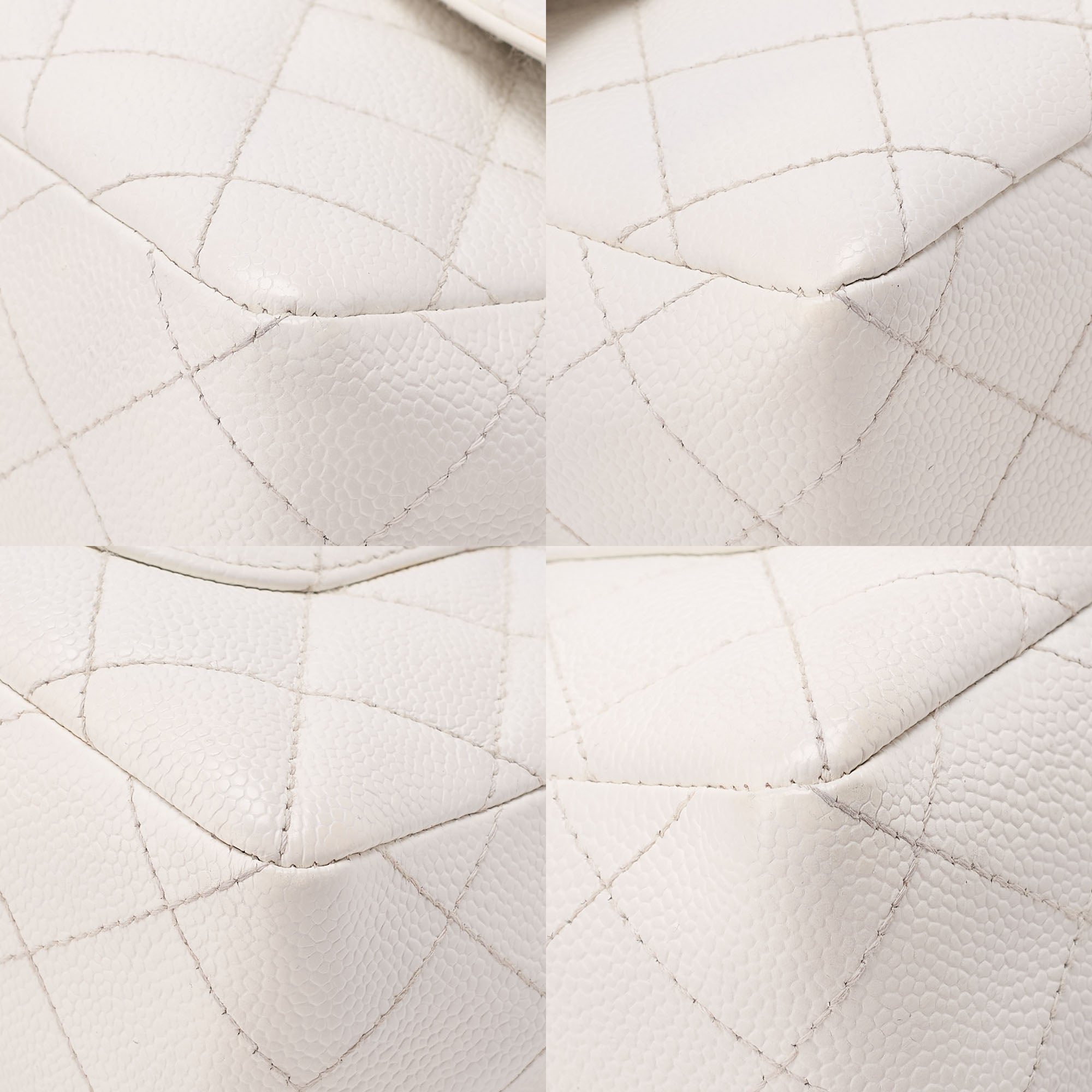 CHANEL Wood Chain Shoulder Bag Caviar Skin Wood Pattern Single White Gold-Tone Hardware, Pre-Owned