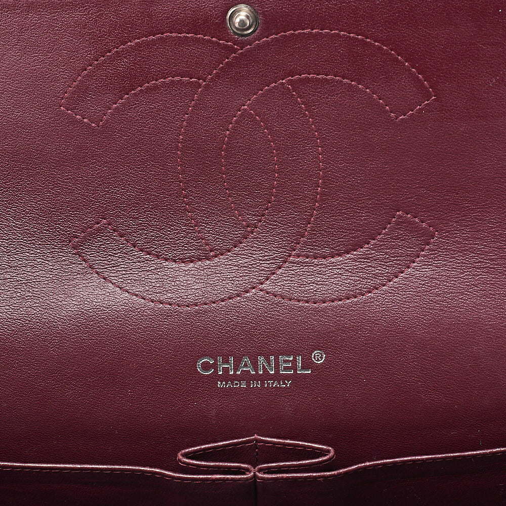 CHANEL Caviar Skin Deka Matelasse 30cm Double Flap Chain Shoulder Bag Black Silver-Tone Hardware, Pre-Owned