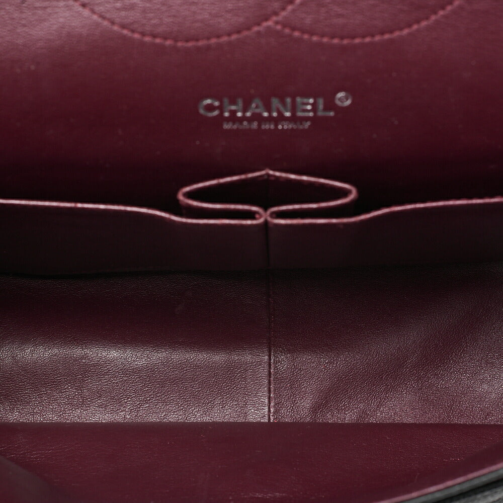 CHANEL Caviar Skin Deka Matelasse 30cm Double Flap Chain Shoulder Bag Black Silver-Tone Hardware, Pre-Owned