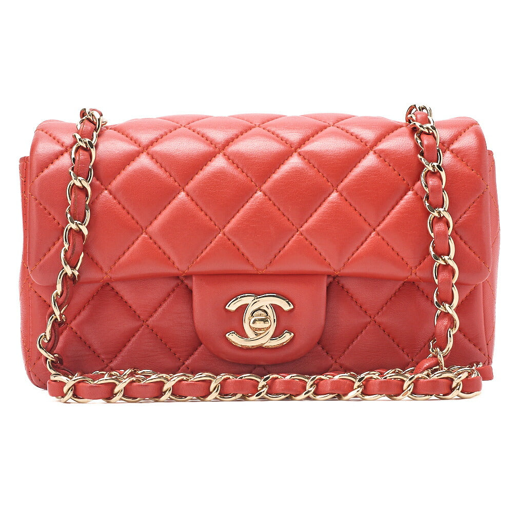 CHANEL Chain Shoulder Bag Mini Matelasse 20cm Lambskin Red Gold-Tone Hardware, Pre-Owned