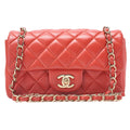 CHANEL Chain Shoulder Bag Mini Matelasse 20cm Lambskin Red Gold-Tone Hardware, Pre-Owned