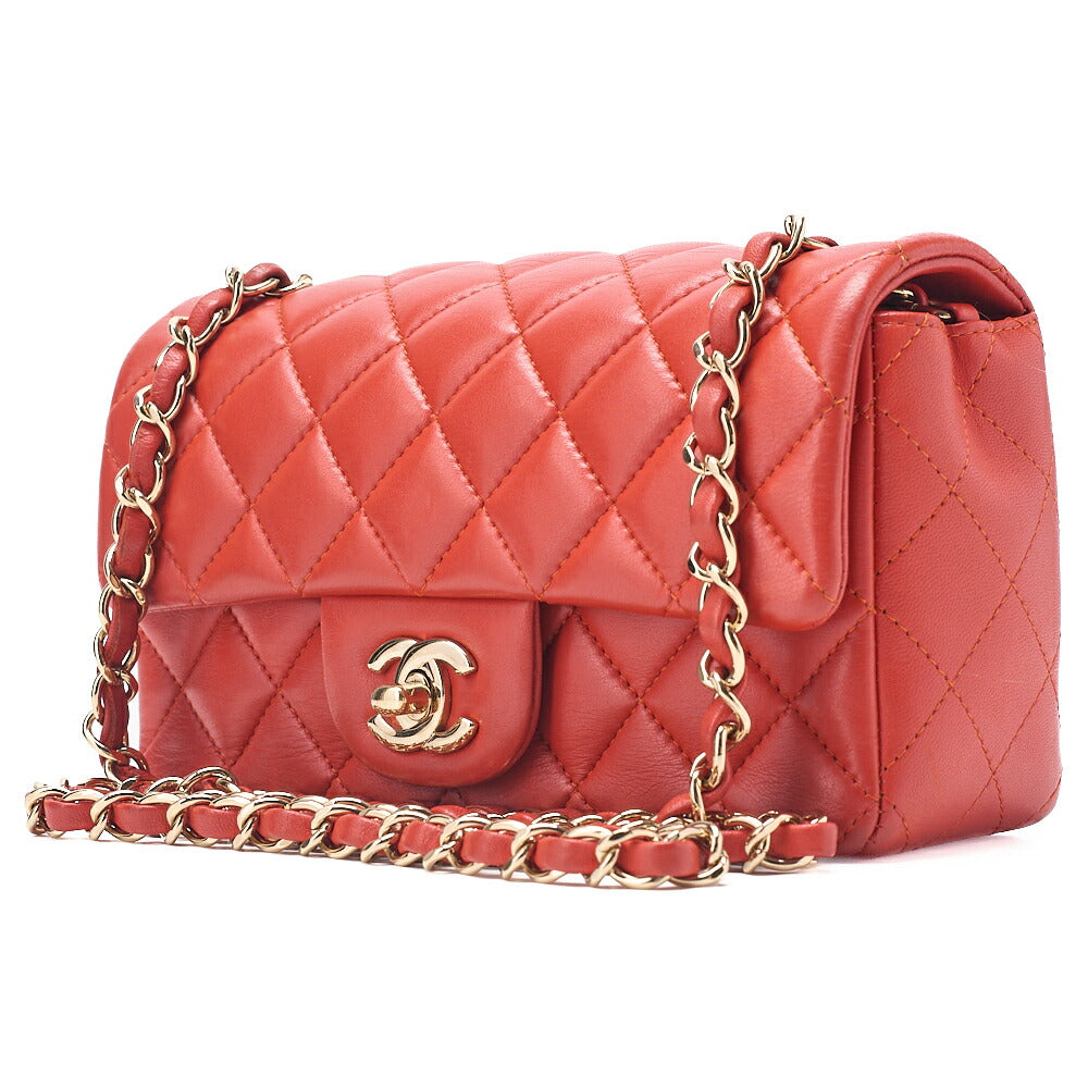 CHANEL Chain Shoulder Bag Mini Matelasse 20cm Lambskin Red Gold-Tone Hardware, Pre-Owned
