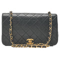 CHANEL Lambskin Matelasse Full Flap 23cm Chain Shoulder Black Gold-Tone Hardware, Pre-Owned