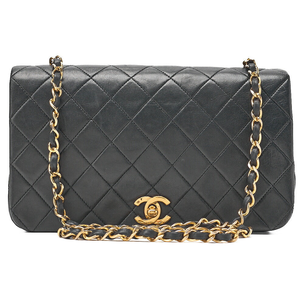 CHANEL Lambskin Matelasse Full Flap 23cm Chain Shoulder Black Gold-Tone Hardware, Pre-Owned