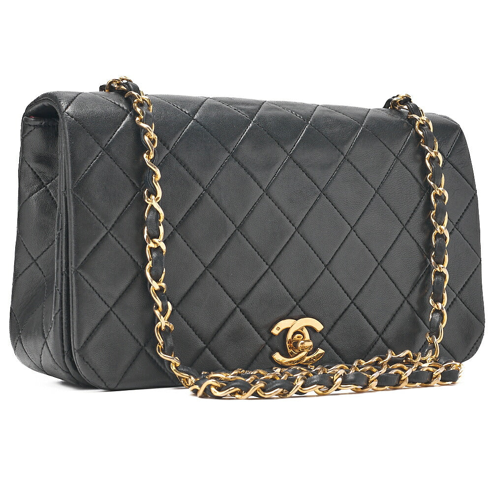 CHANEL Lambskin Matelasse Full Flap 23cm Chain Shoulder Black Gold-Tone Hardware, Pre-Owned