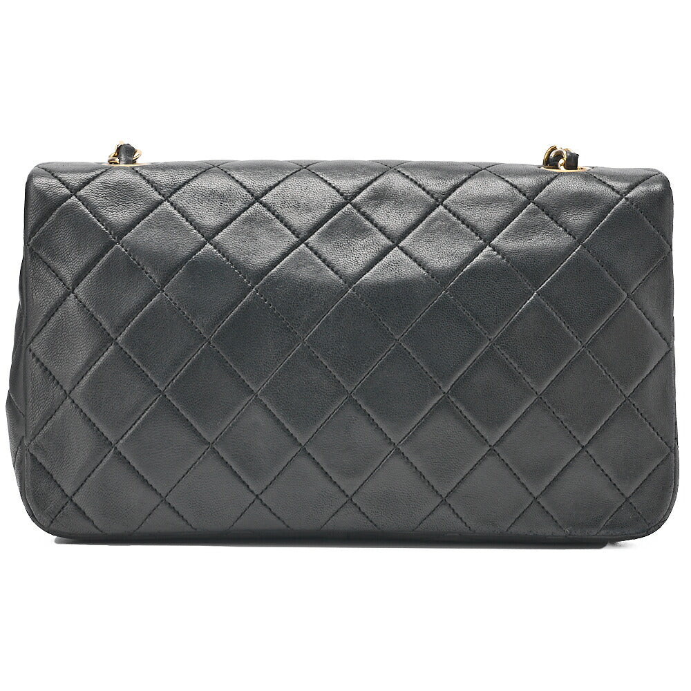 CHANEL Lambskin Matelasse Full Flap 23cm Chain Shoulder Black Gold-Tone Hardware, Pre-Owned