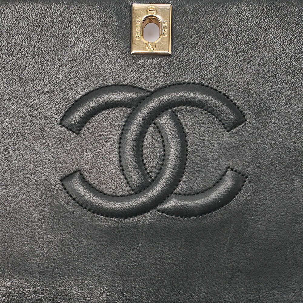 CHANEL Lambskin Matelasse Full Flap 23cm Chain Shoulder Black Gold-Tone Hardware, Pre-Owned