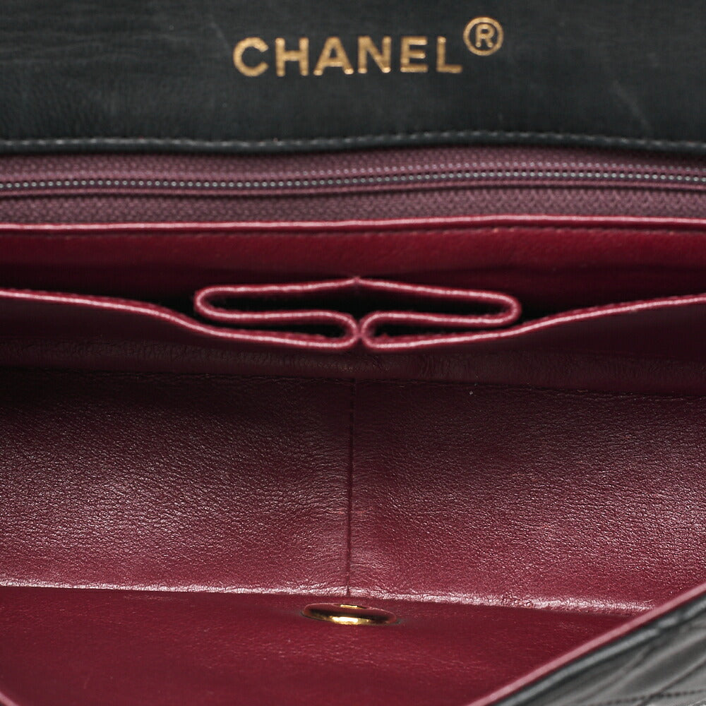 CHANEL Lambskin Matelasse Full Flap 23cm Chain Shoulder Black Gold-Tone Hardware, Pre-Owned