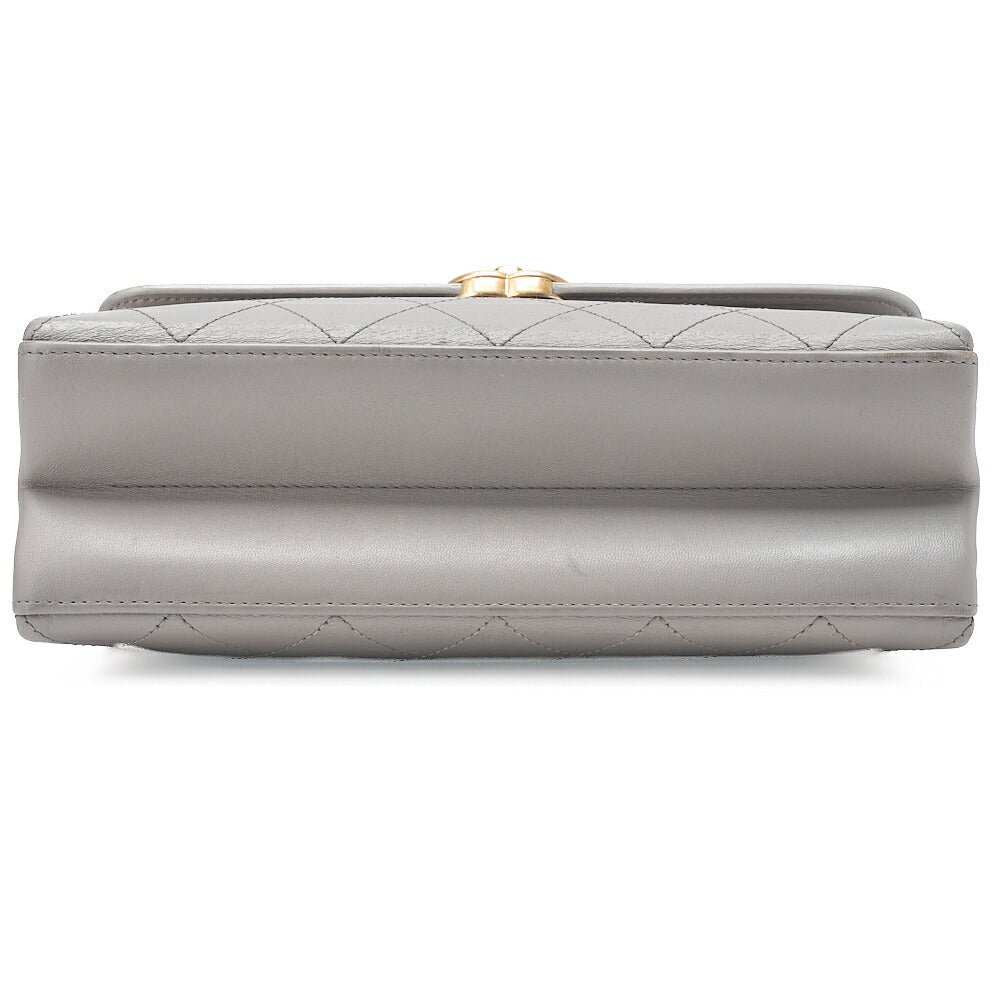 CHANEL Lambskin Matelasse Outside Flap 2WAY Chain Shoulder Gray Gold-Tone Hardware, Pre-Owned