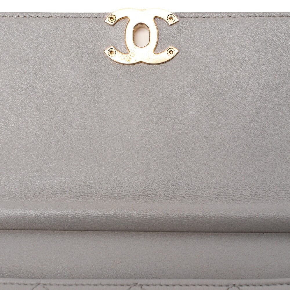 CHANEL Lambskin Matelasse Outside Flap 2WAY Chain Shoulder Gray Gold-Tone Hardware, Pre-Owned