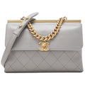 CHANEL Lambskin Matelasse Outside Flap 2WAY Chain Shoulder Gray Gold-Tone Hardware, Pre-Owned