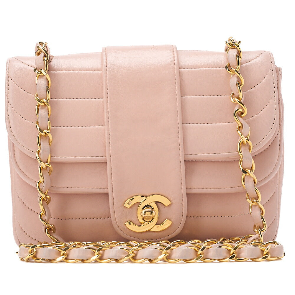 CHANEL Lambskin Mademoiselle Bicolore Chain Shoulder Pink Gold-Tone Hardware, Pre-Owned