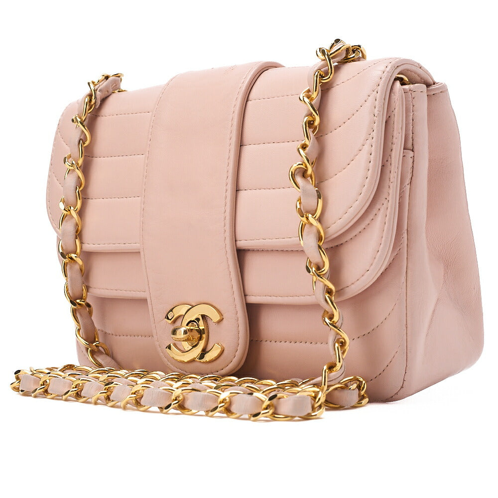 CHANEL Lambskin Mademoiselle Bicolore Chain Shoulder Pink Gold-Tone Hardware, Pre-Owned