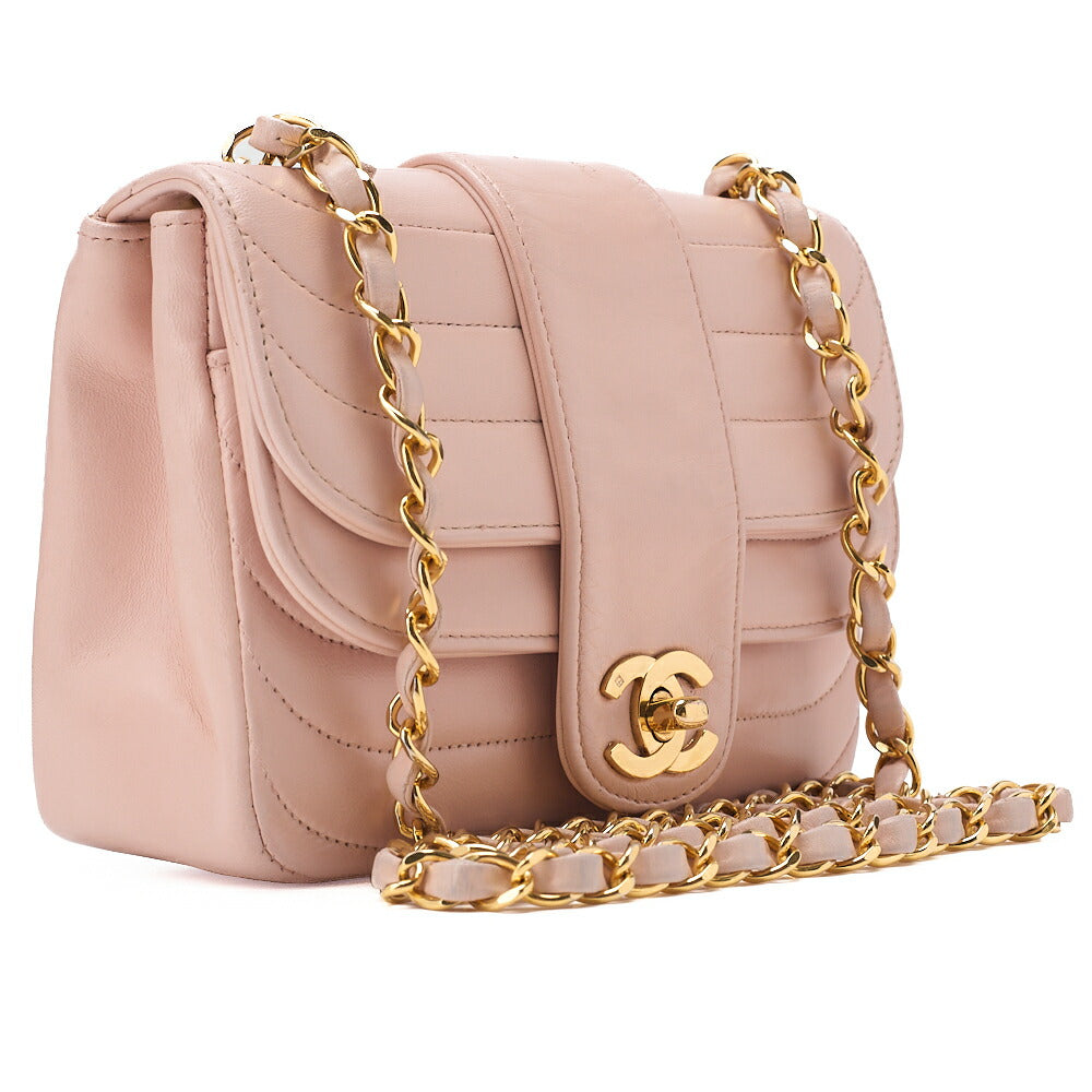 CHANEL Lambskin Mademoiselle Bicolore Chain Shoulder Pink Gold-Tone Hardware, Pre-Owned