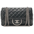 CHANEL Chain Shoulder Bag Matelasse Double Flap Lambskin Black Silver-Tone Hardware, Pre-Owned