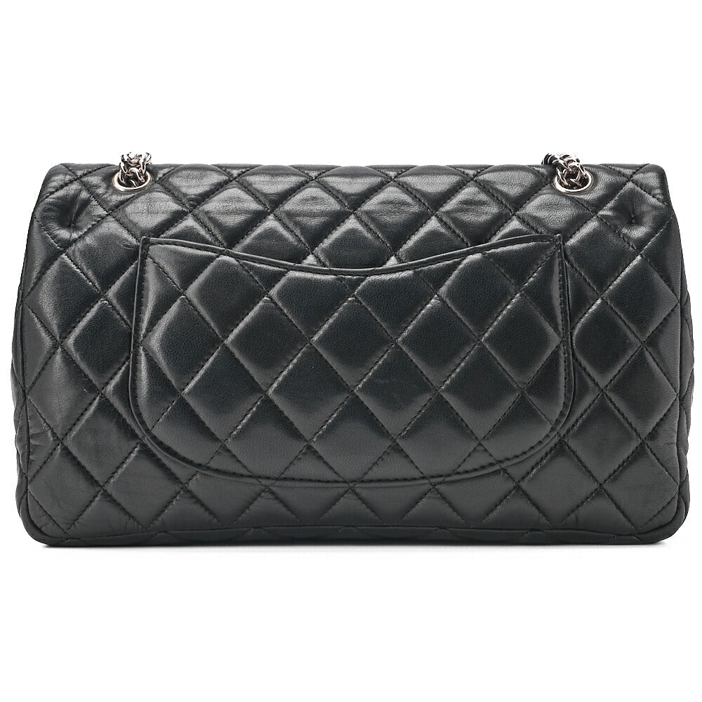 CHANEL Chain Shoulder Bag Matelasse Double Flap Lambskin Black Silver-Tone Hardware, Pre-Owned