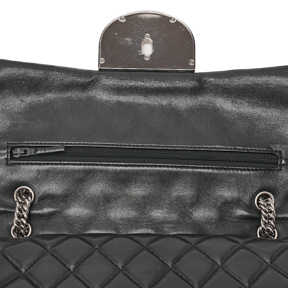 CHANEL Chain Shoulder Bag Matelasse Double Flap Lambskin Black Silver-Tone Hardware, Pre-Owned