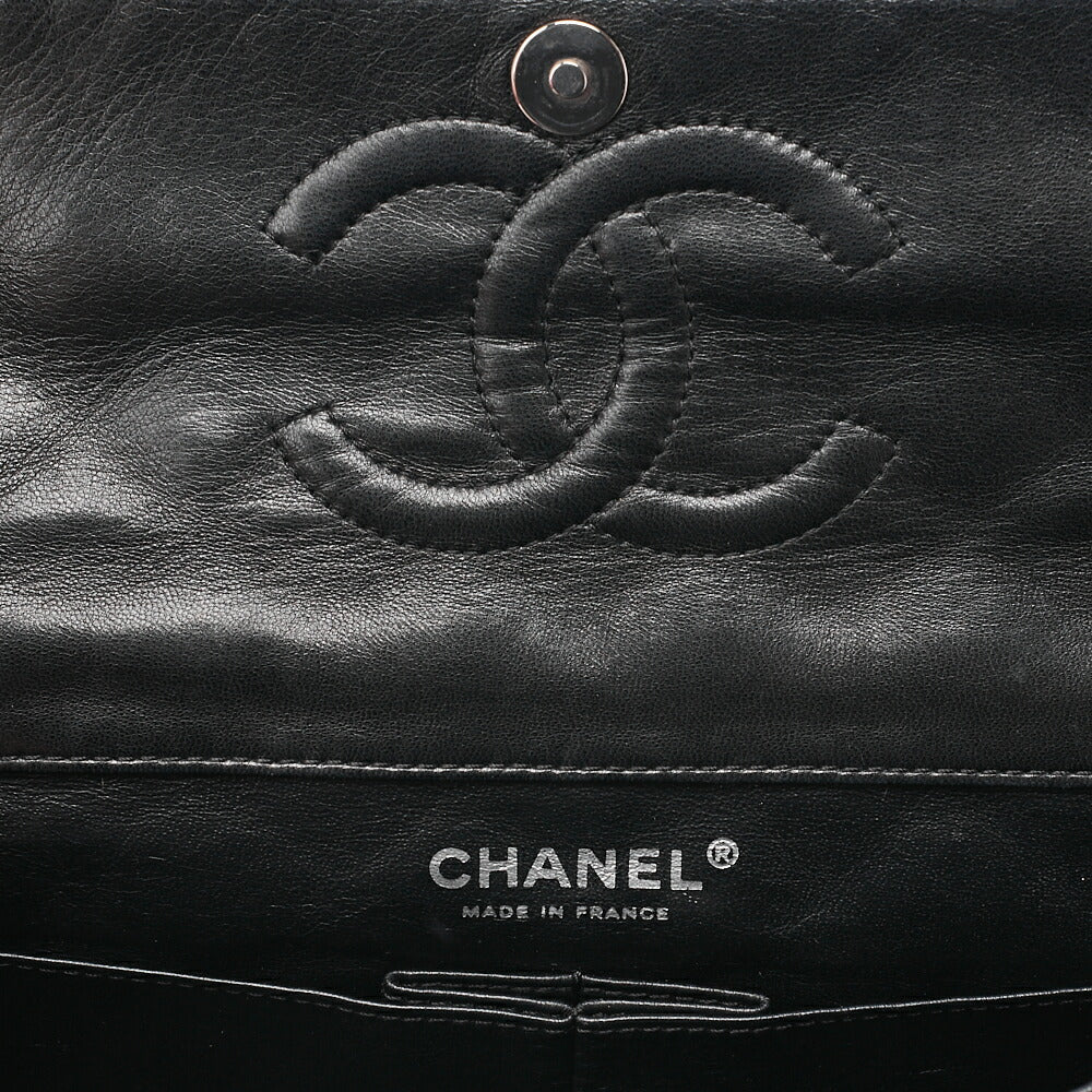 CHANEL Chain Shoulder Bag Matelasse Double Flap Lambskin Black Silver-Tone Hardware, Pre-Owned