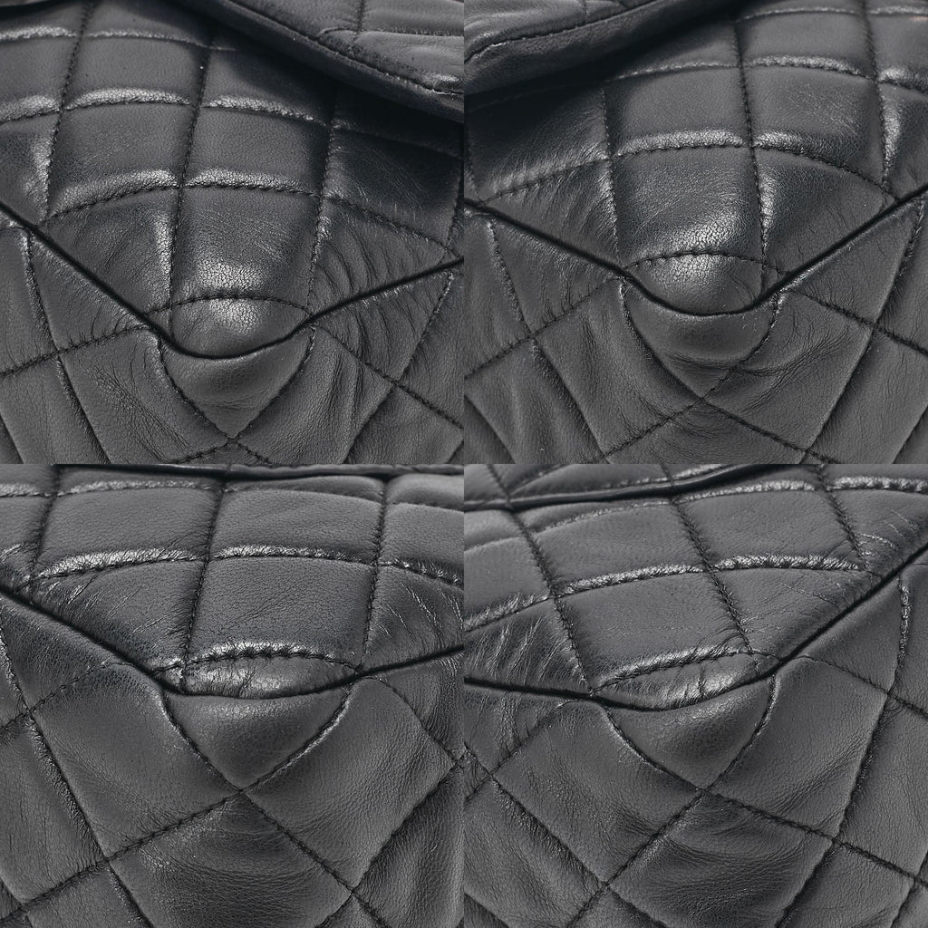 CHANEL Chain Shoulder Bag Matelasse Double Flap Lambskin Black Silver-Tone Hardware, Pre-Owned
