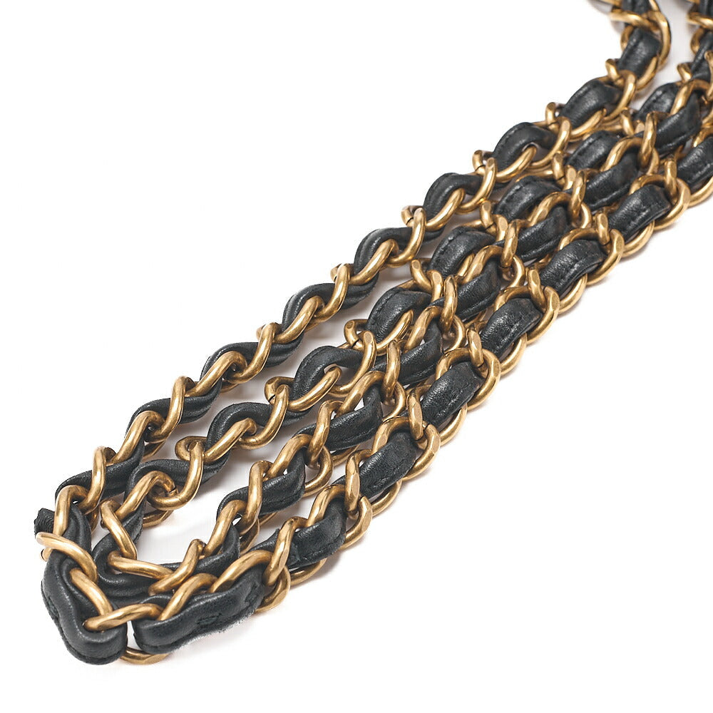 CHANEL Lambskin Deka Matelasse Chevron 30cm Double Flap Chain Shoulder Bag Black Gold-Tone Hardware, Pre-Owned