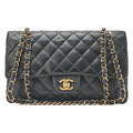 CHANEL Chain Shoulder Bag Matelasse Double Flap 25cm Lambskin Black Gold-Tone Hardware, Pre-Owned