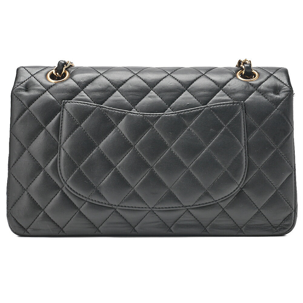 CHANEL Chain Shoulder Bag Matelasse Double Flap 25cm Lambskin Black Gold-Tone Hardware, Pre-Owned