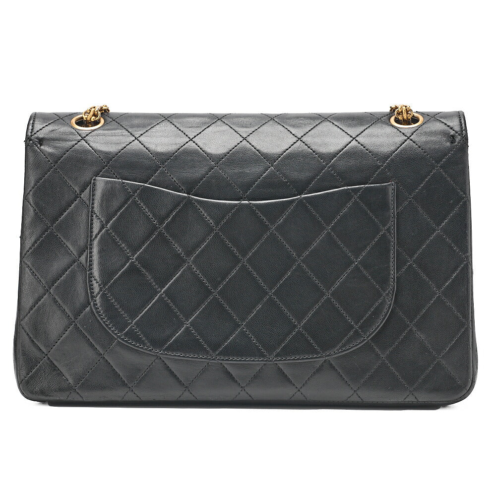 CHANEL Lambskin Matelasse Straight Flap Tang Lock Double Flap Chain Shoulder Bag Black Gold-Tone Hardware, Pre-Owned