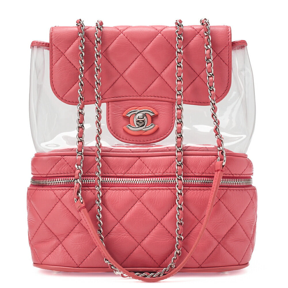 CHANEL Vintage Calf Matelasse Turn Lock Backpack Style Chain Shoulder Pink Silver-Tone Hardware, Pre-Owned