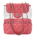 CHANEL Vintage Calf Matelasse Turn Lock Backpack Style Chain Shoulder Pink Silver-Tone Hardware, Pre-Owned