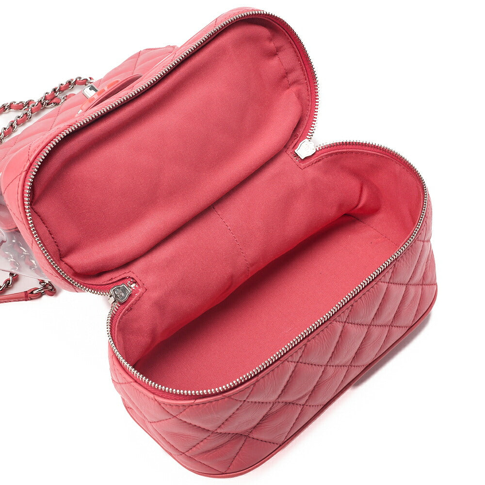 CHANEL Vintage Calf Matelasse Turn Lock Backpack Style Chain Shoulder Pink Silver-Tone Hardware, Pre-Owned