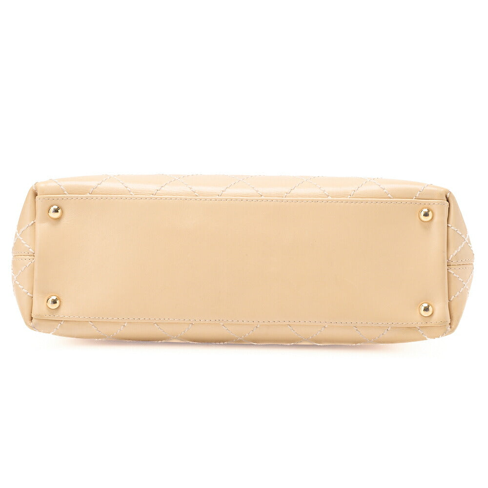 CHANEL Coco Mark Wild Stitch Flap Tote Bag Calf Leather Beige Gold-Tone Hardware, Pre-Owned