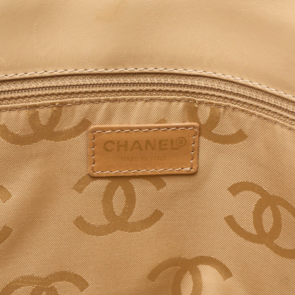 CHANEL Coco Mark Wild Stitch Flap Tote Bag Calf Leather Beige Gold-Tone Hardware, Pre-Owned