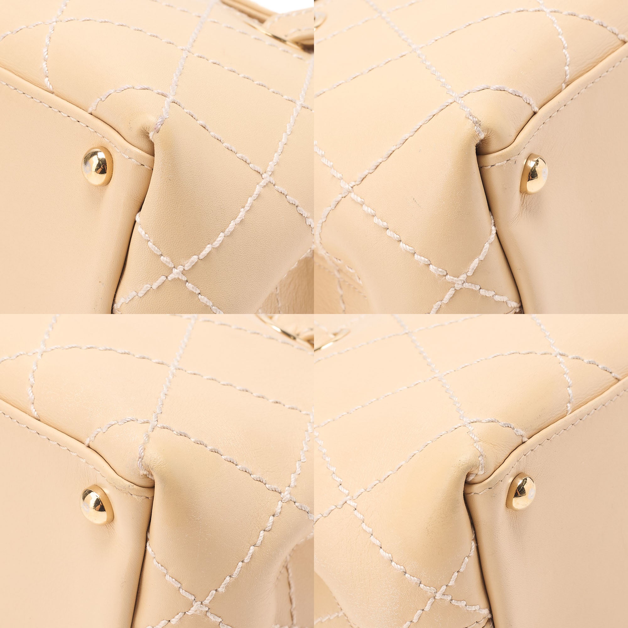 CHANEL Coco Mark Wild Stitch Flap Tote Bag Calf Leather Beige Gold-Tone Hardware, Pre-Owned