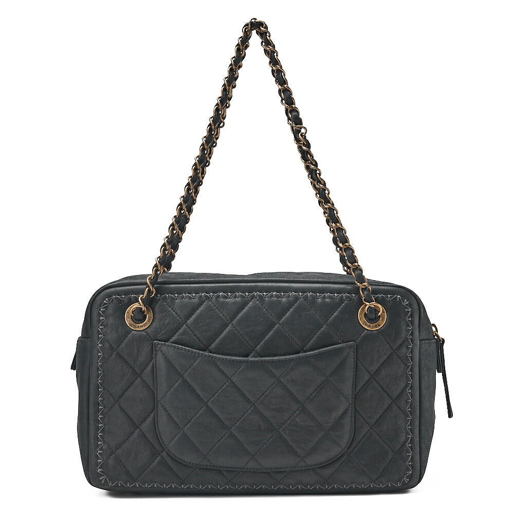 CHANEL Sparkle Leather Matelasse with Coco Charm Double Chain Shoulder Black Gold-Tone Hardware, Pre-Owned