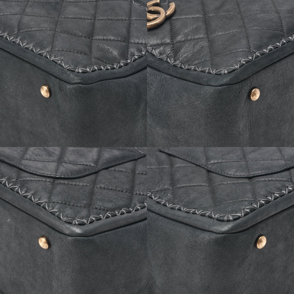 CHANEL Sparkle Leather Matelasse with Coco Charm Double Chain Shoulder Black Gold-Tone Hardware, Pre-Owned