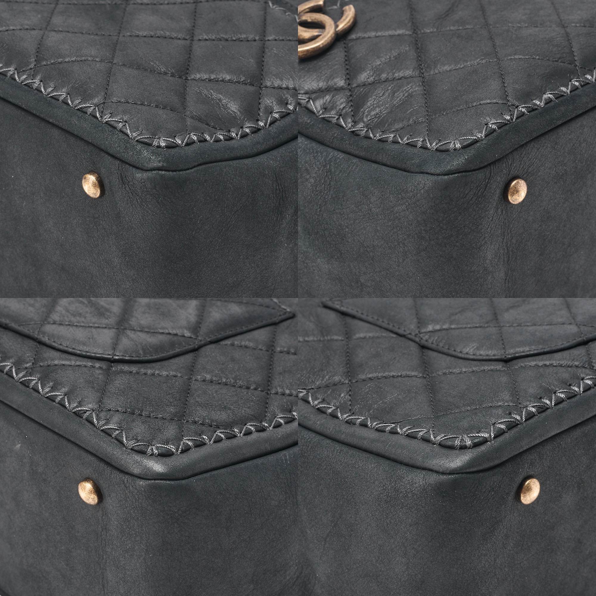 CHANEL Sparkle Leather Matelasse with Coco Charm Double Chain Shoulder Black Gold-Tone Hardware, Pre-Owned