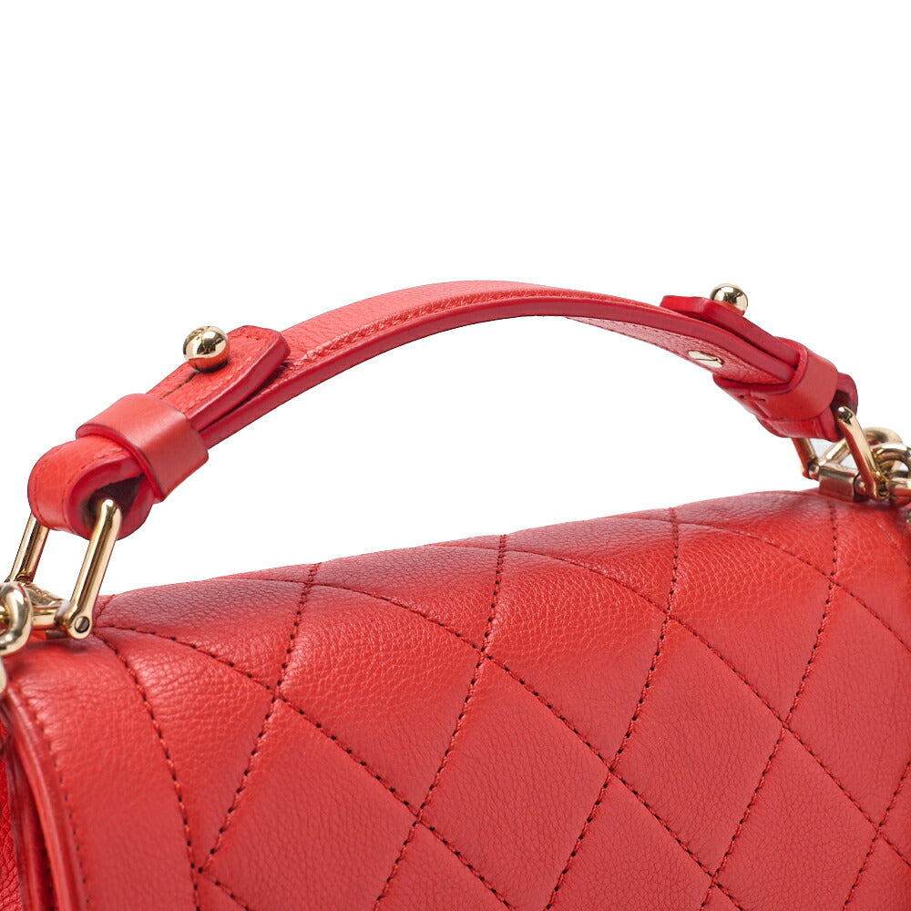 CHANEL Chanel Matelasse Logo Plate 2-Way Chain Shoulder Calfskin Red Gold-Tone Hardware, Pre-Owned