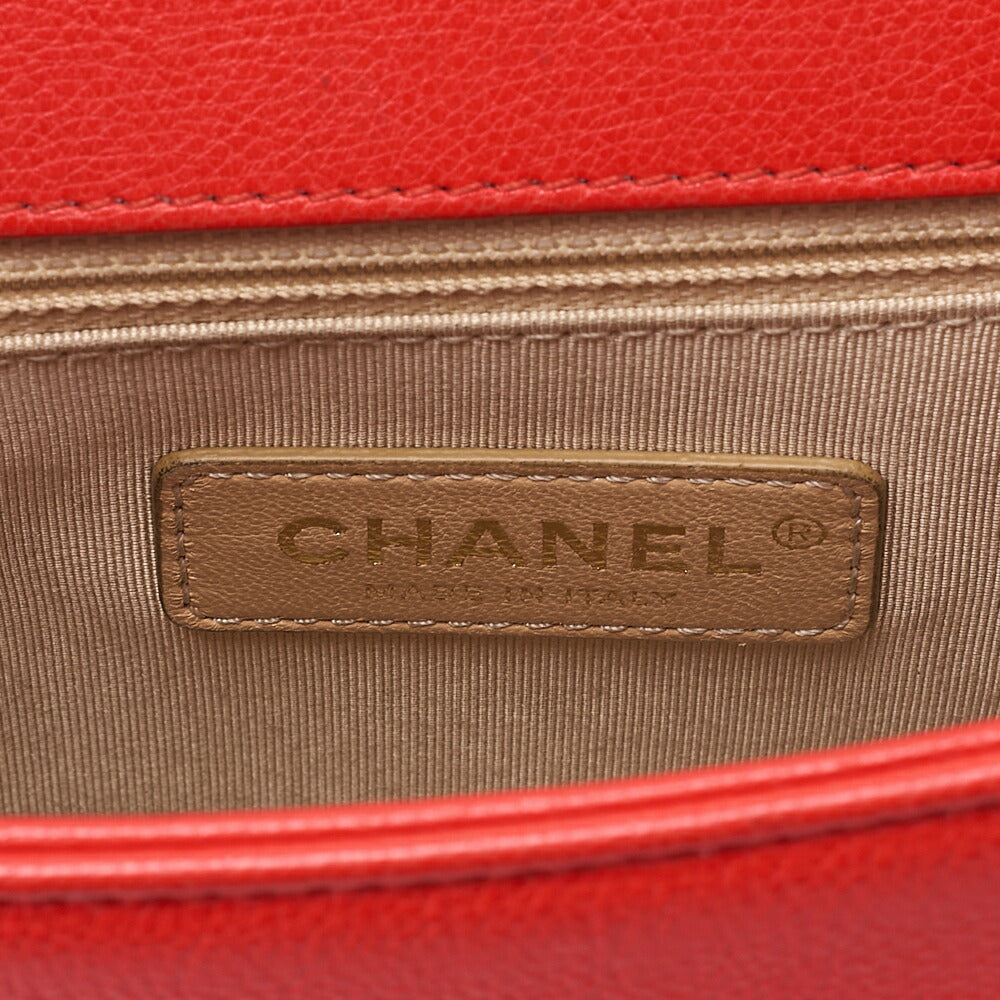 CHANEL Chanel Matelasse Logo Plate 2-Way Chain Shoulder Calfskin Red Gold-Tone Hardware, Pre-Owned