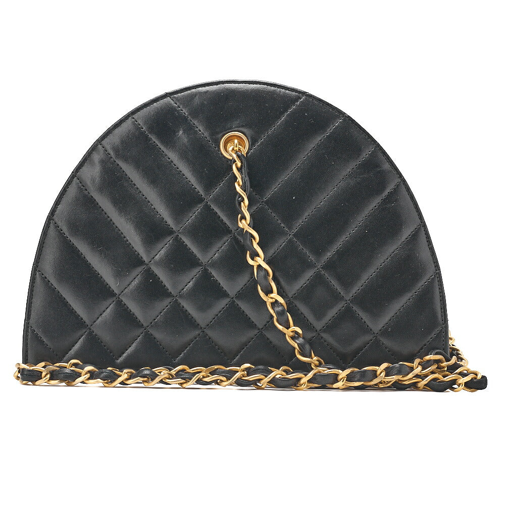 CHANEL Matelasse Diamond-Shaped Charm Half Moon Lambskin Black Gold-Tone Hardware, Pre-Owned