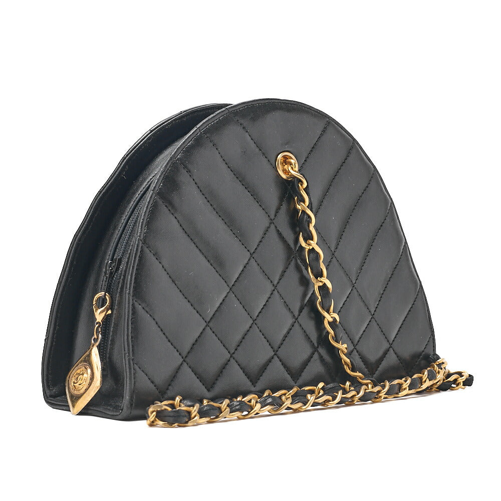 CHANEL Matelasse Diamond-Shaped Charm Half Moon Lambskin Black Gold-Tone Hardware, Pre-Owned