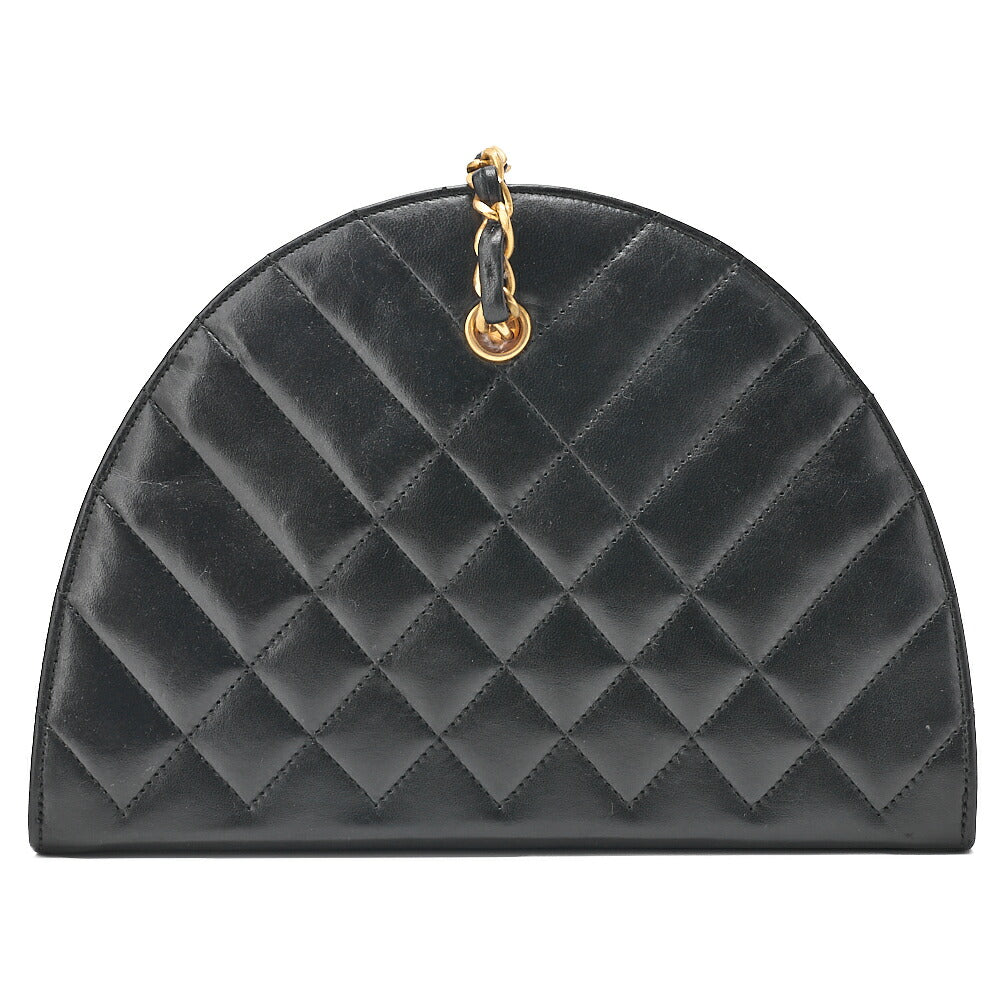 CHANEL Matelasse Diamond-Shaped Charm Half Moon Lambskin Black Gold-Tone Hardware, Pre-Owned