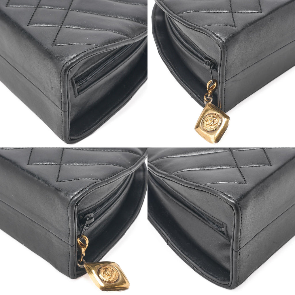 CHANEL Matelasse Diamond-Shaped Charm Half Moon Lambskin Black Gold-Tone Hardware, Pre-Owned