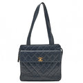 CHANEL Chanel Caviar Skin Matelasse Turn Lock Tote Bag Navy Gold-Tone Hardware, Pre-Owned