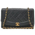 CHANEL Matelasse Diana Flap 25cm Chain Shoulder Lambskin Black Gold-Tone Hardware, Pre-Owned