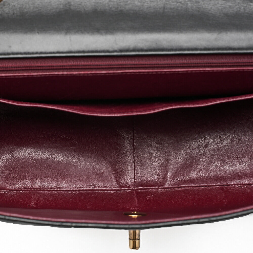 CHANEL Chain Shoulder Bag Deka Matelasse 34cm Single Flap Lambskin Black Gold-Tone Hardware, Pre-Owned