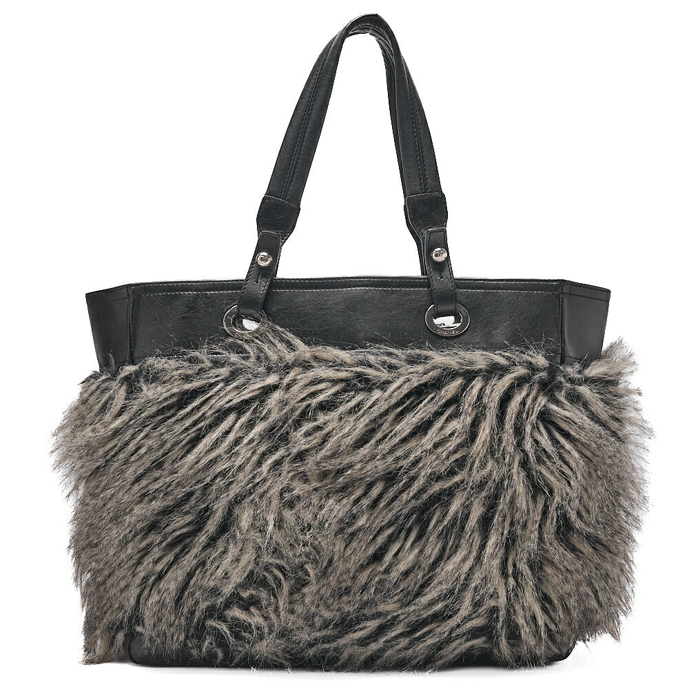 CHANEL Paris Biarritz Fantasy Fur Coco Charm Tote Bag Black Silver-Tone Hardware, Pre-Owned