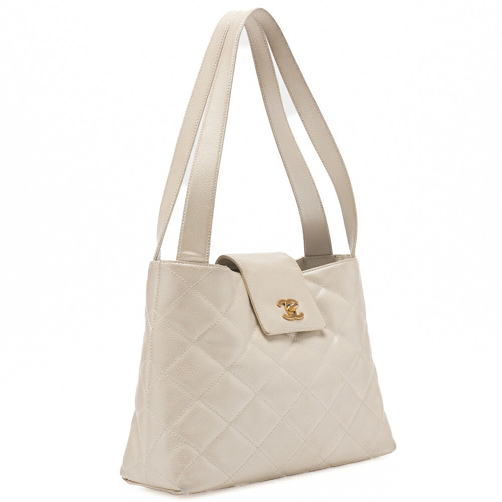 CHANEL Tote Bag Matelasse Turn Rock Bicolore Caviar Skin Ivory Gold-Tone Hardware, Pre-Owned