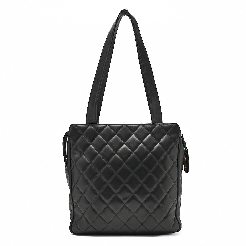 CHANEL Lambskin Matelasse Turn Lock Logo Charm Tote Bag Black Gold-Tone Hardware, Pre-Owned