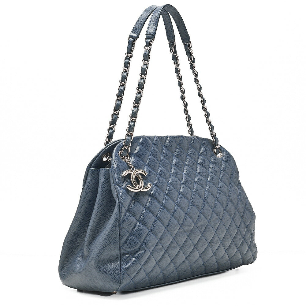 CHANEL Caviar Skin Matelasse with Coco Charm Boring Bag Navy Tone Silver-Tone Hardware, Pre-Owned